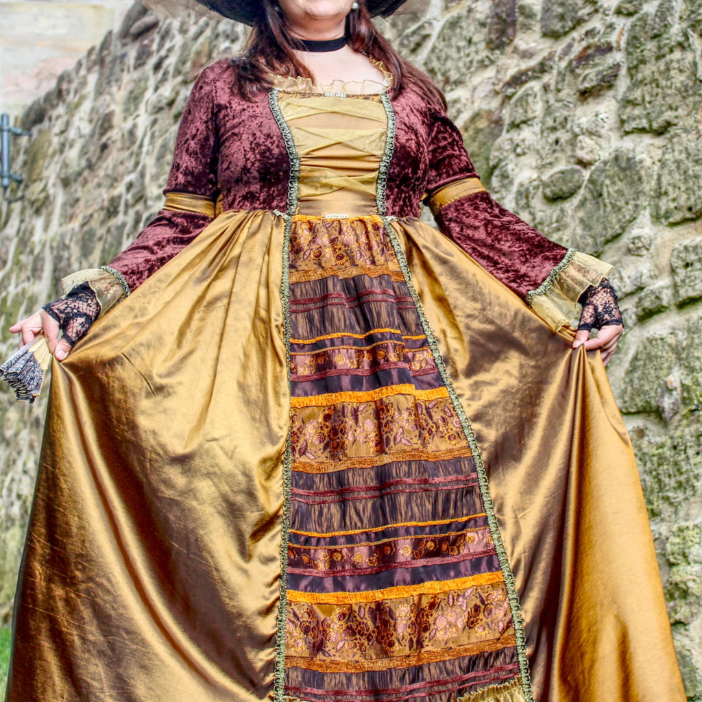 NEU: Edeldame Barock Rokoko gold mit eingenähtem Reifrock Luxus Karneval Fasching